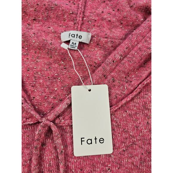 NWT Fate Pink Oversized Hooded Speckled Pull Over Pom Pom knit sweater M winter - Picture 5 of 8
